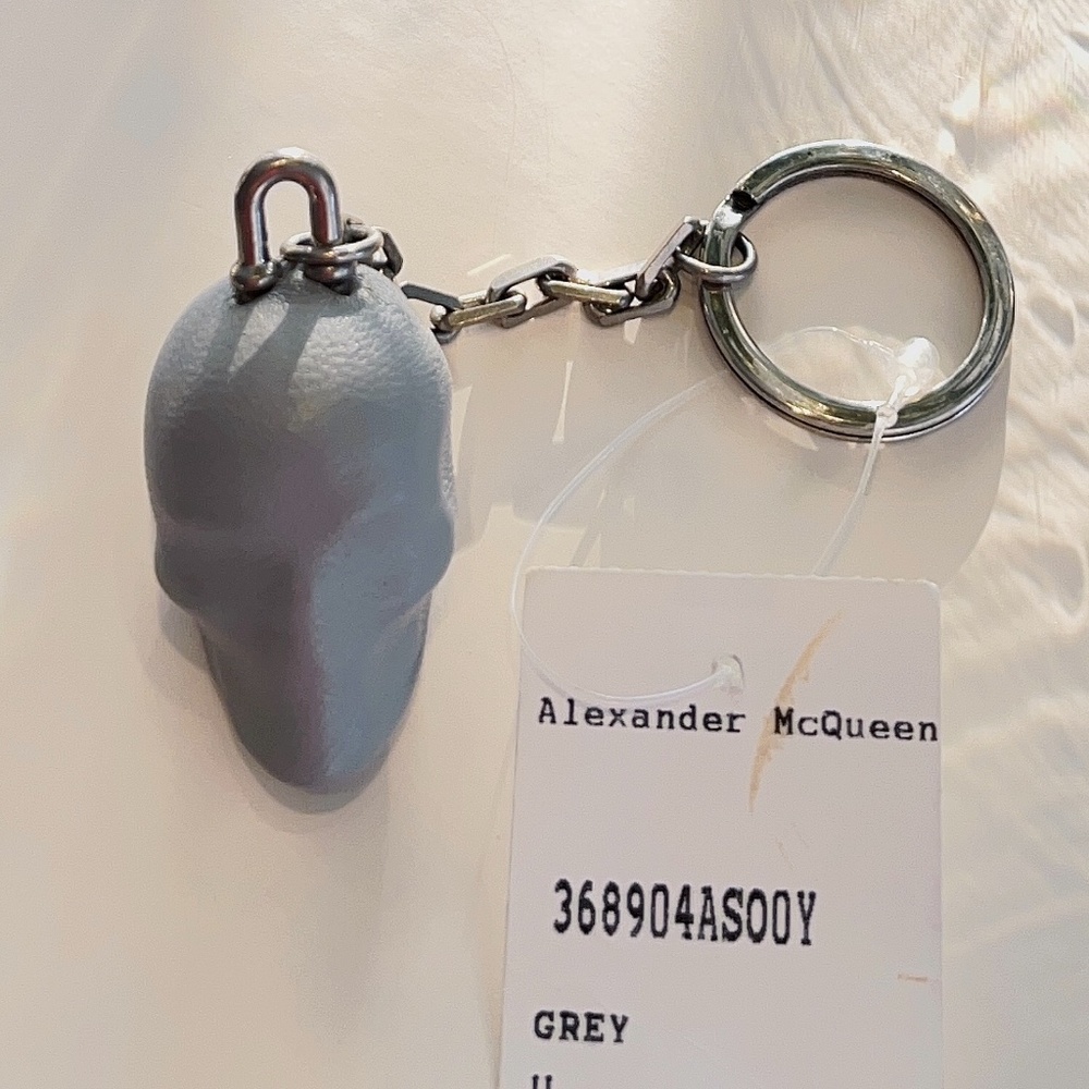 Alexander McQueen Grey Leather Skull Keychain
